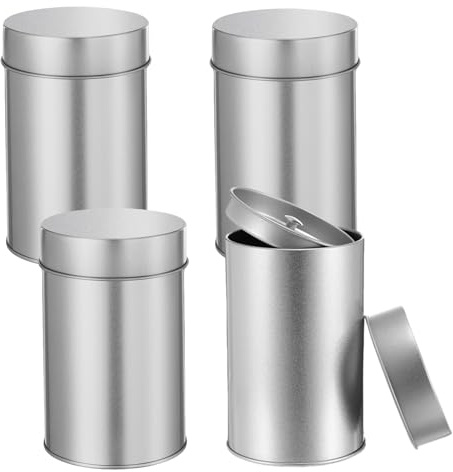 CHENGCKJ Set med 4 runda telådor, lös låda med dubbla hermetiska lock, för förvaring av te, kaffe, socker, lövblad, silver