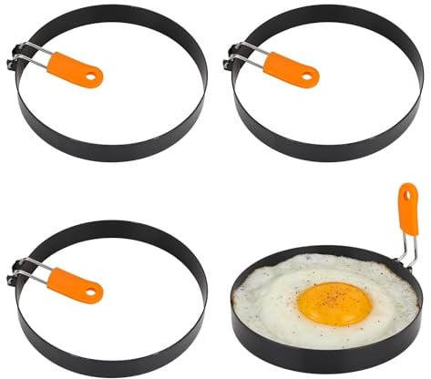 YKUKIZEE 4 Pack Egg Rings for Frying 6 Inch, Round Egg Mold Non Stick Frying, Stainless Steel Fried Egg Circles for Griddle Pancake Mini Burger Omelets