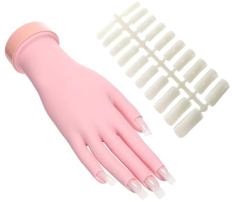Healeved Flexible Silikon Hand für Maniküre Übung mit Kurzen French Tip Nägeln Leicht und Tragbar für Nageldesign und Maniküre Training