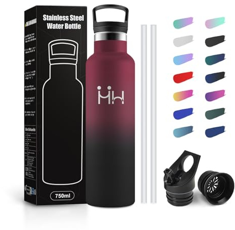 JAPORIA Borraccia Acciaio Inox 750ml, Borracce Termiche con Cannuccia, Bottiglia Termica a Prova di Perdite, senza BPA, Termos per Bambini, Ufficio, Campeggio, Lavoro, Palestra