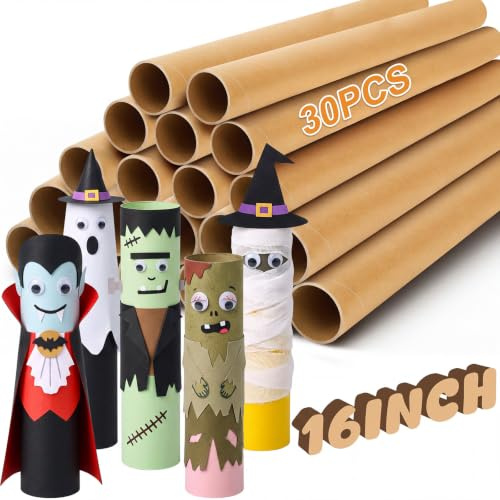 Honoson 30 Pack Large Cardboard Tube Bulk for Craft 1.6 x 16 In, 1.4 x 16 in Empty Toilet Paper Rolls Paper Craft Round Tubes Brown DIY Crafts Cardboard Tube Supplies Kraft Strong Pressure Resistant