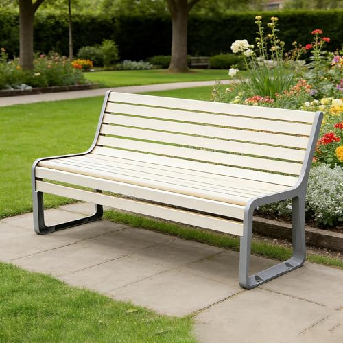 yurstcggh Gartenbank Wetterfeste Holz,Metall Sitzbank Outdoor für Balkon & Garten,Parkbank 2–3 Sitzer,Holzbank für Garten Terrasse Balkon,Massivholz Bank für Wintergarten Parkbank 180cm Weiß