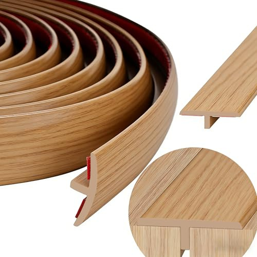 Rusoz T Profile Übergangsprofil Selbstklebend 5cm x 1m, Übergangsleiste Boden Flexible Pvc Abschlussleiste Boden, Einfach Zuschneidbar & Montierbar für Laminat, Teppich, Fliesen (Helle Eiche)