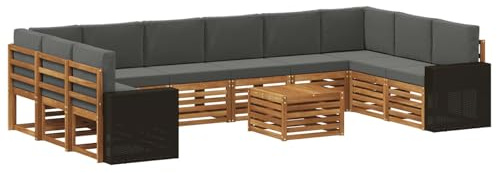 vidaXL Outdoor-Sofagarnitur 11 pcs Natur und Anthrazit Polyester, Gartenlounge, modernes Sofa für draußen, haltbare Terrassenmöbel, Coole Sitzgruppe
