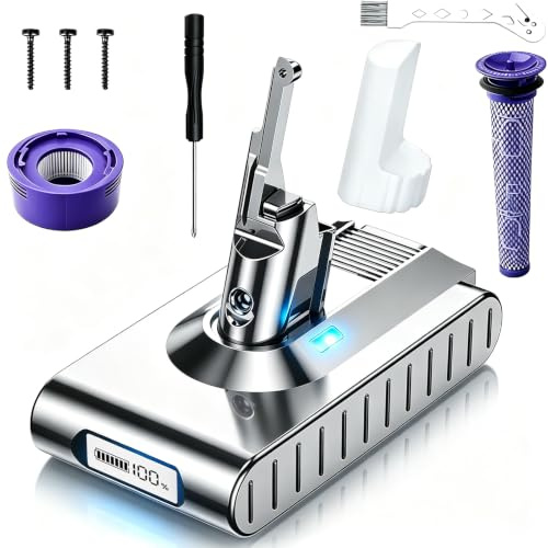 Replacement Battery for Dyson V8 SV10 SV25 with 2 Filters | Compatible with V8 Absolute Animal Motorhead Fluffy Cordless Vacuum Cleaner