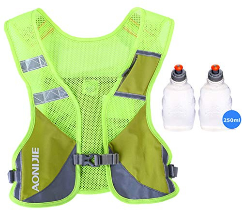 AONIJIE Poids léger Sac à Dos d'hydratation de randonnée en Plein air Marathon Vest Climbing Cycling Backpack avec 2 Bouteilles de 250 ML (Vert)