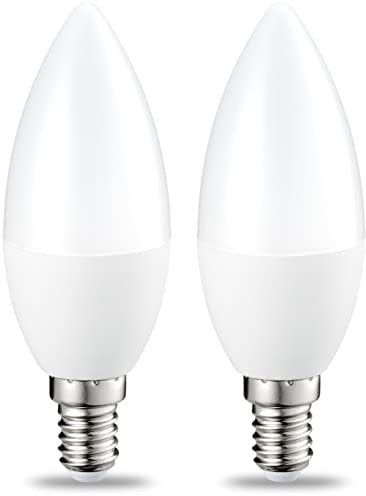 Amazon Basics E14 LED Weiß Lampe, Kerzenform, 2 Stück, 6W ersetzt 40W, dimmbar, klar