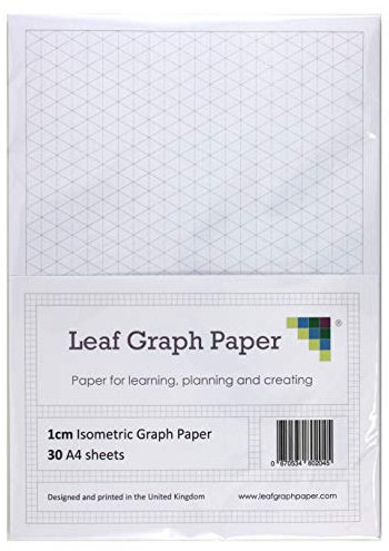 Leaf Graph Paper Isometrisches Milimeterpapier, DIN A4, 10 mm / 1 cm große Dreiecke, 30 lose Blatt mit grauen Rasterlinien