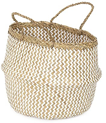 Compactor Belly Korb L - Handgewebter Seegras- und Papierkorb, Größe 35x35x32 cm, Weiß
