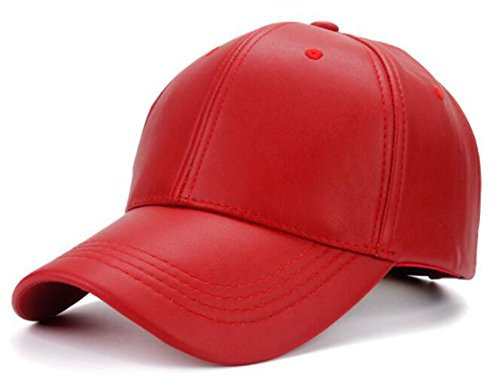 Kuyou Unisex Klassische PU Leder Baseball Cap Sports Outdoor Basecap Kappe (Rot)