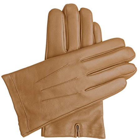 Downholme Klassische Lederhandschuhe mit Innenfutter aus Kaschmir für Herren (Hellbraun, XL)