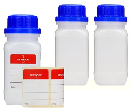 3x 100 ml Weithals-Flaschen mit Schraubverschluß, Chemiekalienflaschen, Laborflaschen mit Deckel als Aufbewahrungsbehälter für Labor, Küche oder Hobby