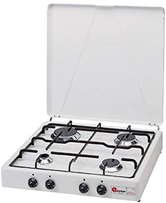 Réchaud à valve Parker à gaz méthane (gaz de ville) avec 4 feux, couleur noir et blanc, pour usage intérieur -