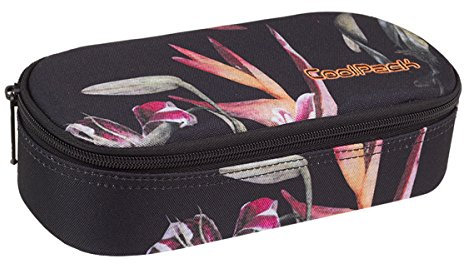 Ferocity Trousse Scolaire Oval Sac a Crayon Trousse en Cuir Plumier Organisateur Noir avec Motif de Fleurs Roses Lilies [019]