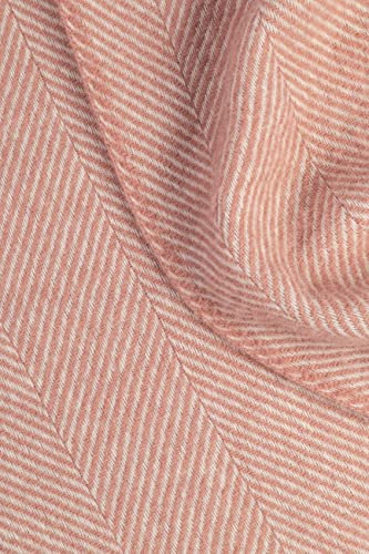cawa Plaids&Co Lange Creme-Altrosa Fischgrat Wolldecke mit Fransen aus Reiner Neuseelandwolle (130 x 220 cm)