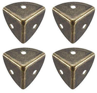 sourcing map Coin de Protection Boîte Caisse Bois Meuble Angle Protecteur Métal Vintage 21x21x21mm 4Pcs Bronze Tone