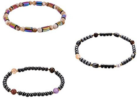 EXCEART 3 Pcs Cheville Magnétique Hématite Pierre Cheville Sain Bracelet Magnétique Bijoux Main Perles Bracelets de Cheville pour Hommes Femmes Amis