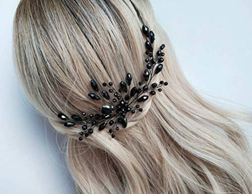 BERYUAN Damen-Haarspange mit Strasssteinen, klassisch, schwarz, Kristall, Blume, Haarschmuck, Geschenk für sie, Party, Kopfschmuck für Braut, Brautjungfer, Mädchen (schwarz)