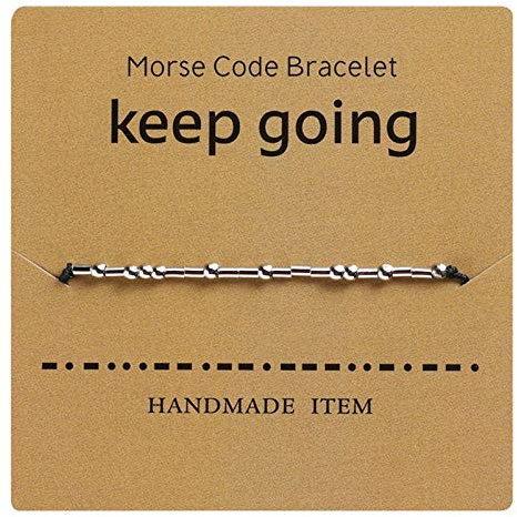 AILUOR Morse Code Armband, Versilberte Perlen auf Seidenschnur Freundschafts Armband Geschenk für sie, geheime Nachricht Geschenk Schmuck für Frauen Männer (Keep going)