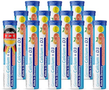 Calcium + Vitamin D3-12 x 20 effervescent Tablets - Orange-Grapefruit Flavor - T&D Pharma German Calcium + D3 - Made in Germany