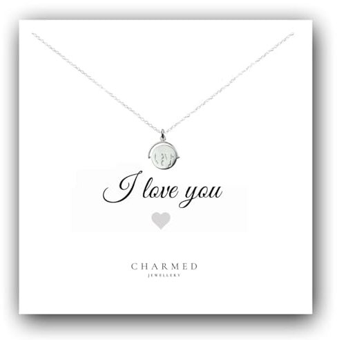 Charmed Jewellery I Love You Spinner Necklace, 925 Sterling Silver, Gift for Her, Hidden Message Jewellery, Valentine's Day Gift