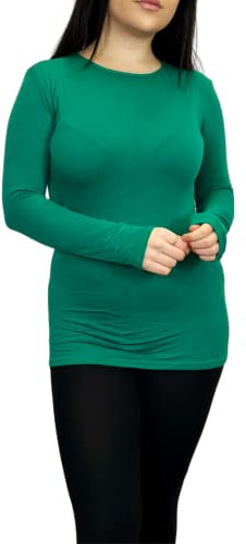 LUXFAB Women's Long Sleeve T-Shirt Top with Scoop Neck Soft Stretch Viscose Fabric Athletic Fit, Bright Colors, Sizes 8-26 Plus Comfert Stretch Ladies Jade Green