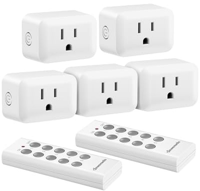 DEWENWILS Wireless Remote Control Outlet, Programmable and Expandable Electrical Outlet Switch, 100FT Range, 125V/15A/1875W Wireless Remote Light Switch, FCC Listed, 2 Remote and 5 Outlets