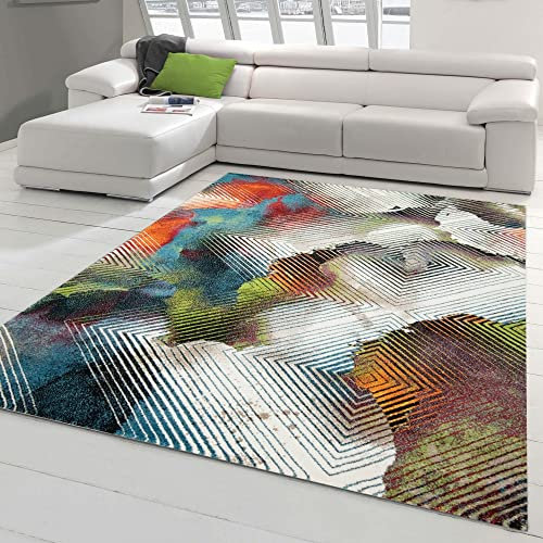 Modern-Abstrakter Gästezimmer Teppich in bunten Farben | strapazierfähig | orange rot grün, Größe 200 x 290 cm