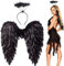 Winwild Engelsflügel mit Heiligenschein,Engel und Teufel Flügel Kostüm Damen,Feen Kostüm Erwachsene für Halloween Karneval Cosplay Party Fasching Kostümparty Verkleidung(Schwarz,60 x 60 cm)