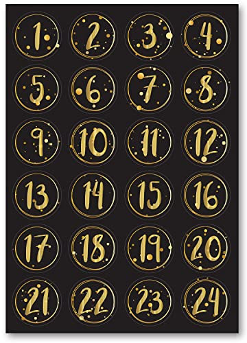 DIY Adventskalender Zahlenaufkleber mit 24 Zahlen - Weihnachtsaufkleber in versch. Farben - ca. 4.5 x 4.5 cm pro Sticker - zum basteln für Kinder & Erwachsene - Farbe: Schwarz
