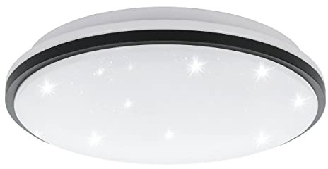 EGLO LED Deckenlampe Marunella-S, Ø 34 cm, Kristall Deckenleuchte, Küchenlampe Decke aus Stahl, Aluminium und Kunststoff, Lampe Sternenhimmel in weiß und schwarz, neutralweiß