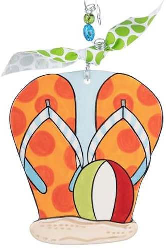 Glory Haus, Flache Weihnachtsschmuck, Christbaumkugeln, Weihnachtsanhänger, handbemalt, Keramik mit Drahtbügel (Flip Flop)