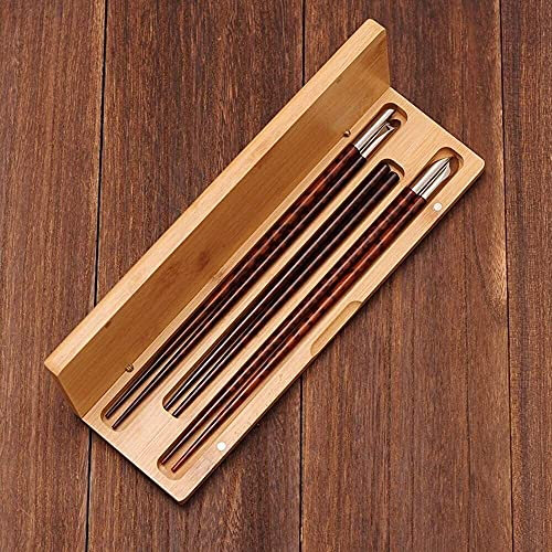 Palillos, palillos chinos reutilizables Palillos de madera de patrón de serpientes, palillos creativos japoneses de alta gama puntiagudos, palillos de caja resistentes al desgaste, anti-escald y de ma