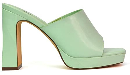 Womens Slip On Platform High Heel Mule Ladies Sqaure Peeptoe Aqua Synthetic Leather Shoes Size 4