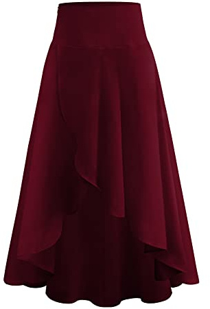 Odizli - Jupe longue pour femme - Taille haute - Élastique - Jupe drapée - Jupe d'été - Jupe avec fente, rouge bordeaux, XL