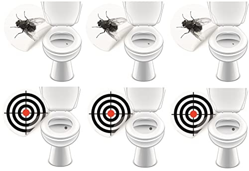 6 x WC Aufkleber Toilettensticker für Gastronomie, Hotel, Schule, Büro, Bad, Kneipe Pissoir Urinal lustige Deko - LK-Trend & Style (3 x Fliege + 3 x Bullseye) Ø ca. 20–30 mm