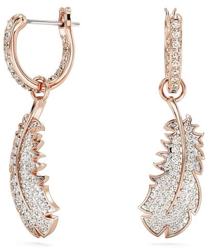Swarovski Nice Ohrhänger, Weiße und Rosé Vergoldete Federohrringe mit Strahlenden Swarovski Kristallen