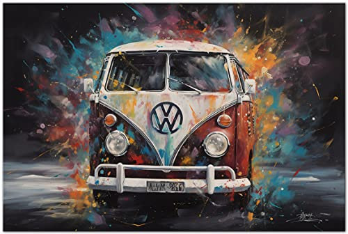 Printonia Leinwandibild 120x80cm VW Transporter VW-Bus T1 Abstrakt Art Bilder Dekoration Wandbild Kunstdruck Automobil Deko