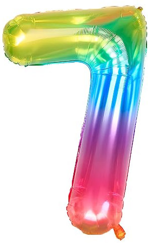 Ponmoo 40 Zoll Foil Luftballon Zahl 7 Neon Regenbogen (101cm), Helium oder Luft, Riesige Folienballons Nummer 0-100, Große Ballons für Hochzeitstag und Geburtstagsparty Ballon Dekoration