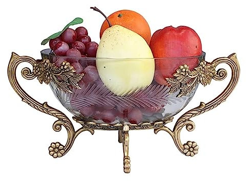 OXOAMP Obstschalen Neue Chinesische Stil Retro Transparent Glas Obst Platte Hause Wohnzimmer Dekor Messing Doppel Ohr Griff Obst Teller Snacks