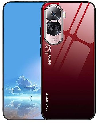 UPLAI Coque pour Honor 90 Lite 5G, Très Mince Dégradé de Couleur Verre Trempé Antichoc Housse, Souple TPU Silicone Mode Coloré Étui.Rouge Noir