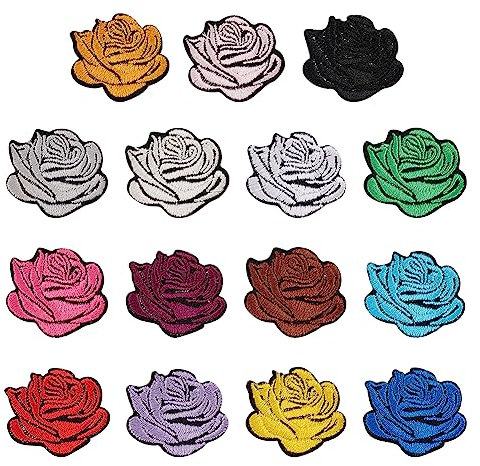FINGERINSPIRE 60 Stück Rosenblüten Applikationsflicken 15 Farben Zum Aufbügeln/Aufnähen Bestickte Flicken Blumen Stickapplikationen Bestickte DIY Flicken Für Kleidung Jacke Rucksack Hut Dekoration