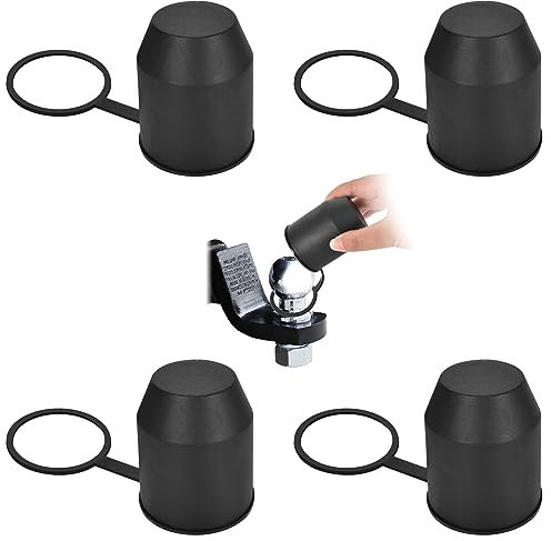 Wisebom Copertura a Sfera per Gancio di Traino, 4pcs 50mm Tappo Gancio Traino Rimorchio Universale Plastica Copri, Antipolvere e Impermeabile per Auto, Campe(Nero)