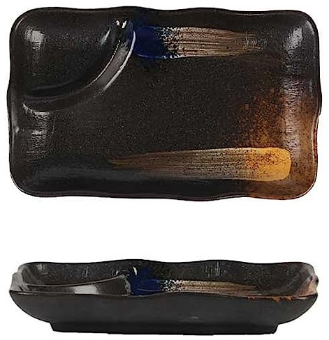 Piatti for Sushi Giapponesi, Piatto Rettangolare for Sushi in Ceramica con piattino for Immersione, Piatto for Salse Multifunzionale retrò, Adatto for Sushi, Gnocchi, Snack, for la casa e la Cucina (