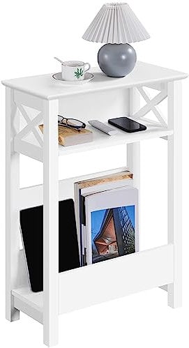 Yaheetech Narrow Side Table, Slim End Table with Storage Shelf, 70cm Height Sofa End Table, Morden Thin Side Table Small Bedside Table Nightstand with Magazine Rack for Living Room Small Space