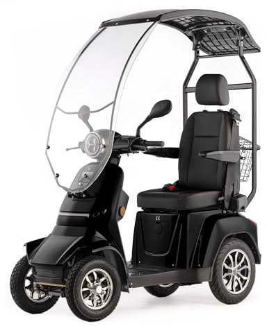 VELECO Gravis mit Dach - bequemer Kapitänssitz, Mobilitätsroller, Elektromobil, komplett montiert und fahrbereit - Voll-LED Beleuchtung (Schwarz)