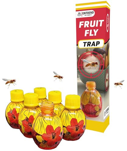 Entoend Fruit Fly Trap - 6 Traps, 4 Month Supply | Highly Effective, Premium Fruit Fly Killer & Fly Monitor | User Friendly, Pre-Baited Fly Traps | Indoor Fly Catcher - Safe Around the Kitchen & Fruit