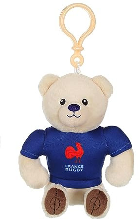 Gipsy Toys - Ours Porte-clés Fédération Française de Rugby (FFR) – Peluche Officielle sous Licence - 10 cm Assis – Beige Bleu Marine