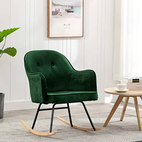 CIADAZ Schaukelstuhl, Sessel Wohnzimmer, Schaukelsessel, Stillsessel, Schwingsessel, Tv Sessel, Ohrensessel, Rocking Chair, Relaxsessel, Dunkelgrün Samt