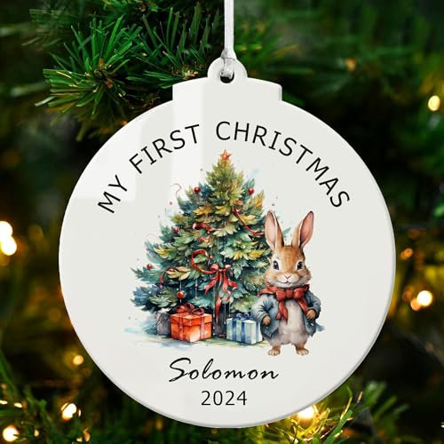 Personalised Baby's First Christmas Baubles Gifts Christmas Tree Decorations Custom Acrylic Christmas Ornaments Xmas Gifts for Kids Girls Boys Toddler New Baby(Round, Design 2)